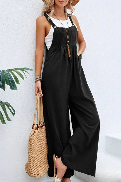Bente - Vrouwen Vierkante Hals Effen Knopen Casual Vakantie Los Jumpsuits