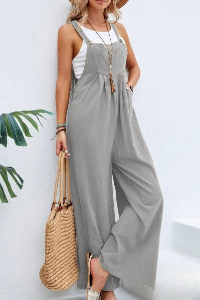 Bente - Vrouwen Vierkante Hals Effen Knopen Casual Vakantie Los Jumpsuits