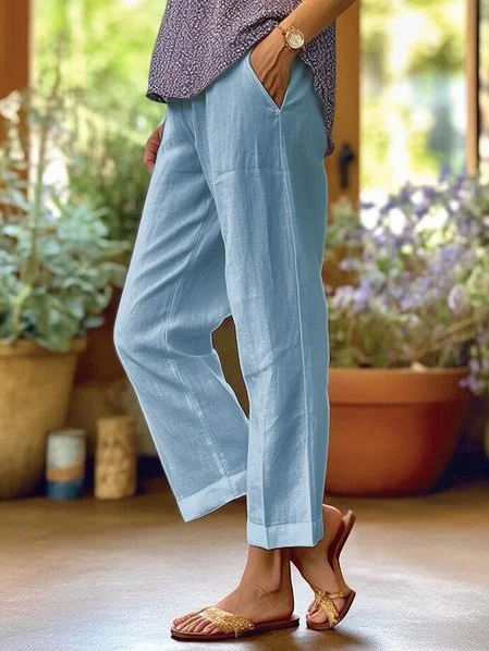 Sofieke - Pantalons Ample Uni Lin Coton Et Lin