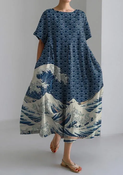 Colette - Casual Japanse Marine Jurk Met Losse Korte Mouwen