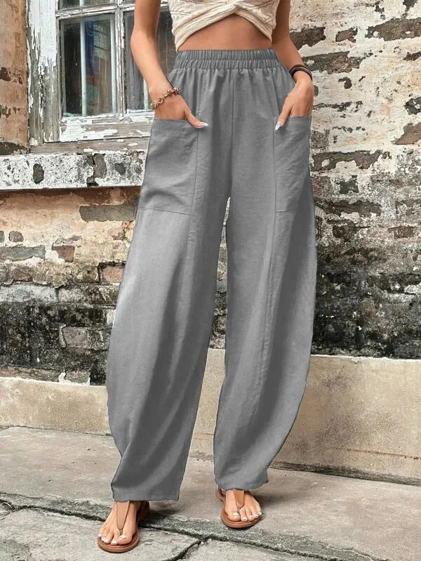 Famke - Damesbroek Oversized, Elastische Zakken, Eenkleurig, Losse Broek