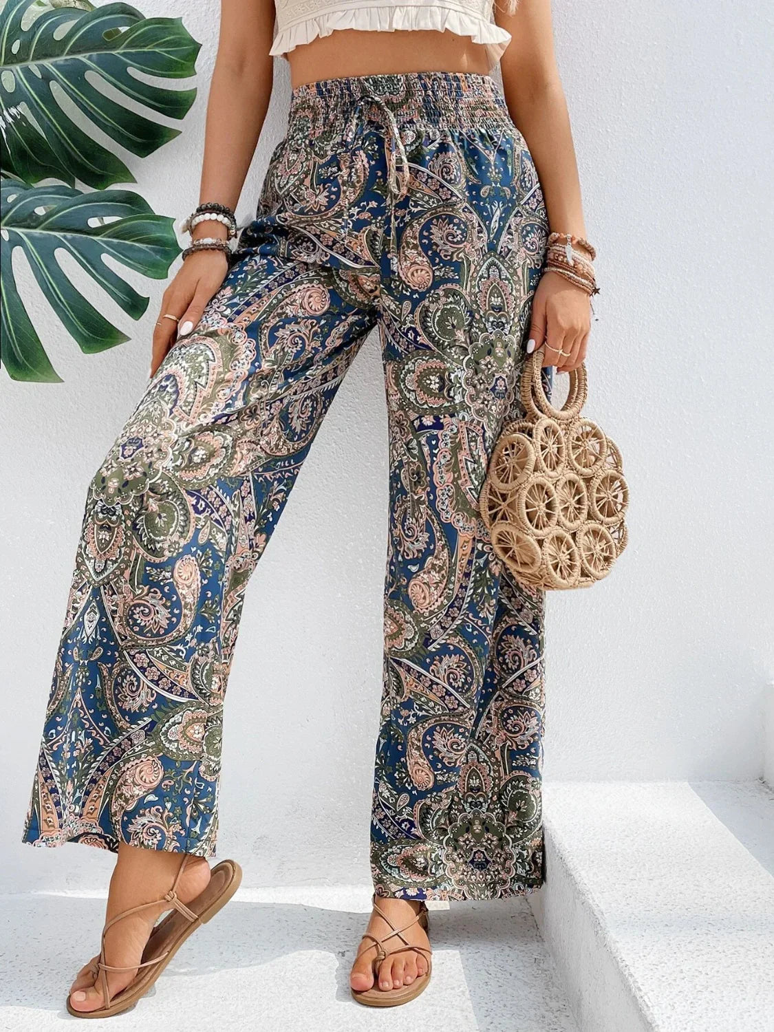 Evi - Bedrukte broek met wijde pijpen
