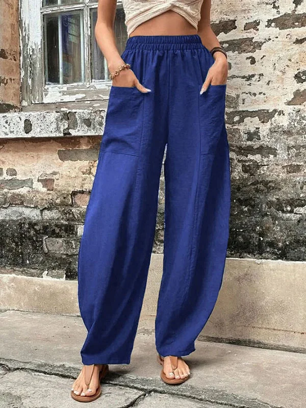 Famke - Damesbroek Oversized, Elastische Zakken, Eenkleurig, Losse Broek