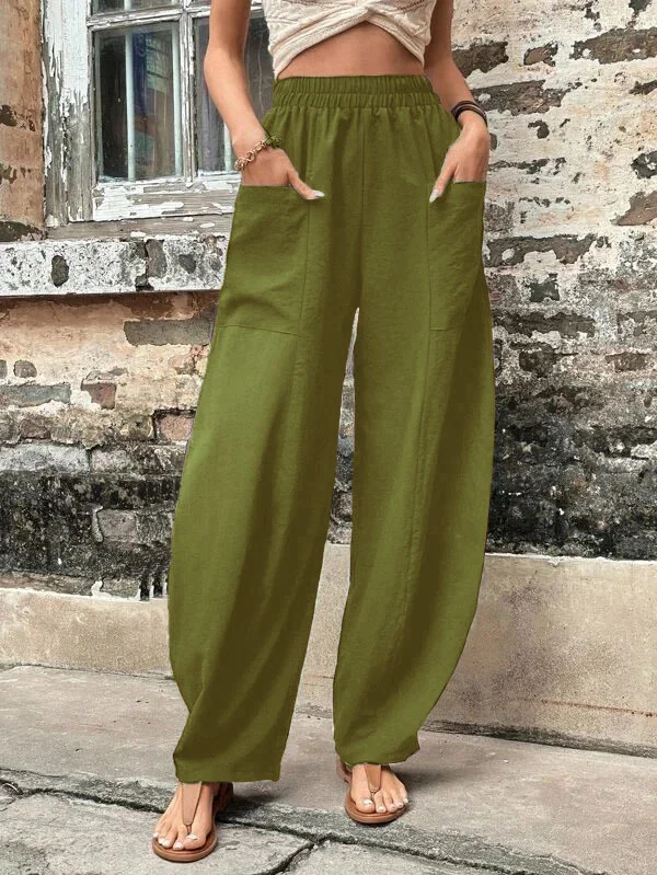Famke - Damesbroek Oversized, Elastische Zakken, Eenkleurig, Losse Broek