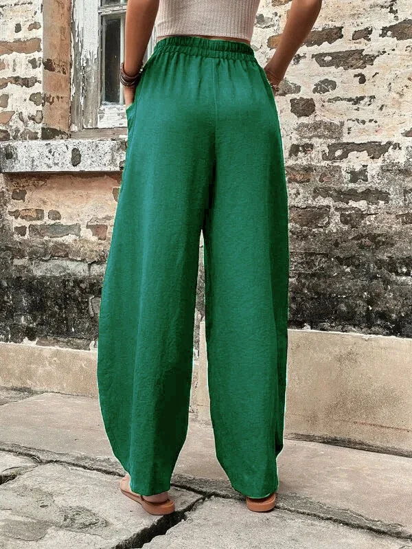 Famke - Damesbroek Oversized, Elastische Zakken, Eenkleurig, Losse Broek