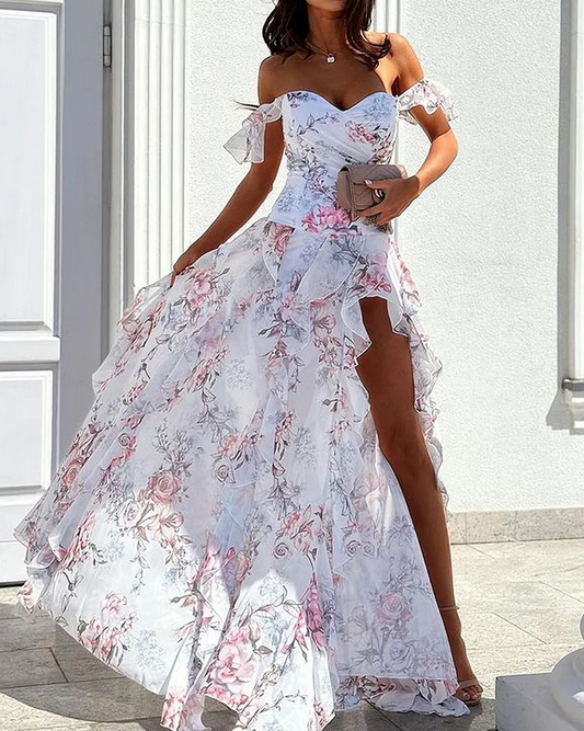 Lotte - Elegante Jurk Met Één Schouderprint