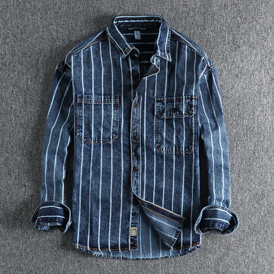 Mike - Modern-Fit Gestreept Denim Overhemd