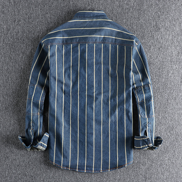 Mike - Modern-Fit Gestreept Denim Overhemd