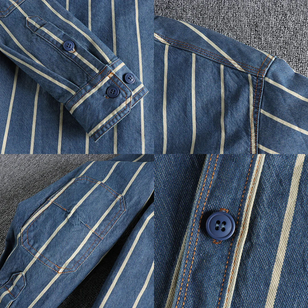 Mike - Modern-Fit Gestreept Denim Overhemd