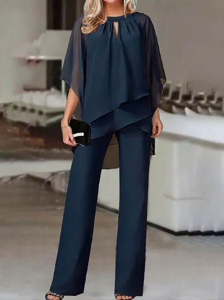 Bo - Urban Tweedelige Set Met Elegante Ronde Halslijn In Effen Chiffon