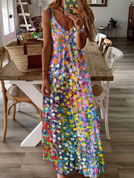 Ziska - Mouwloze Olieverfjurk Met V-Hals
