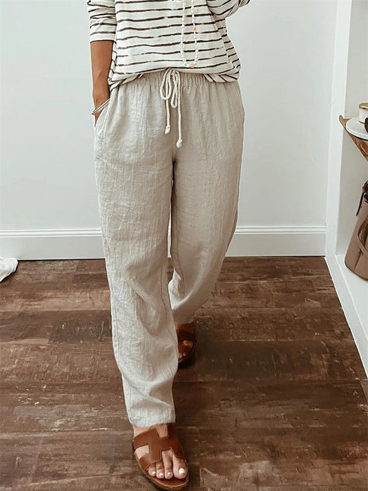Zoe - Casual Kaki Broek Met Vetersluiting