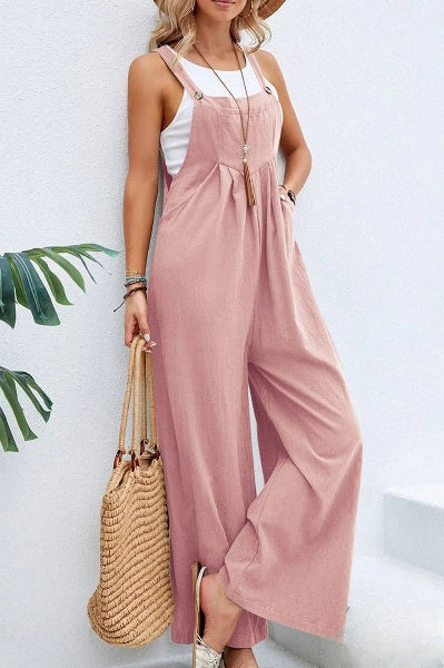 Bente - Vrouwen Vierkante Hals Effen Knopen Casual Vakantie Los Jumpsuits