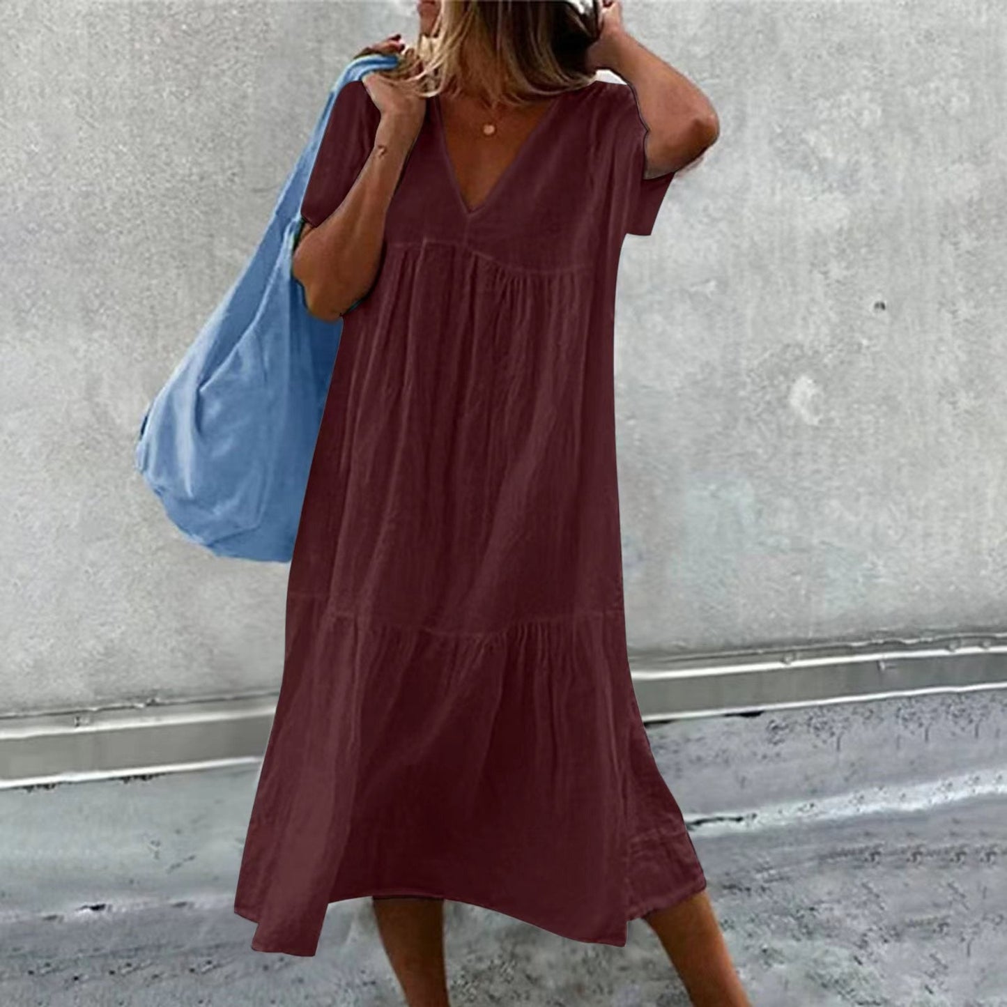 Fenna - Effen Damescolbert Met V-Hals En Casual Shift