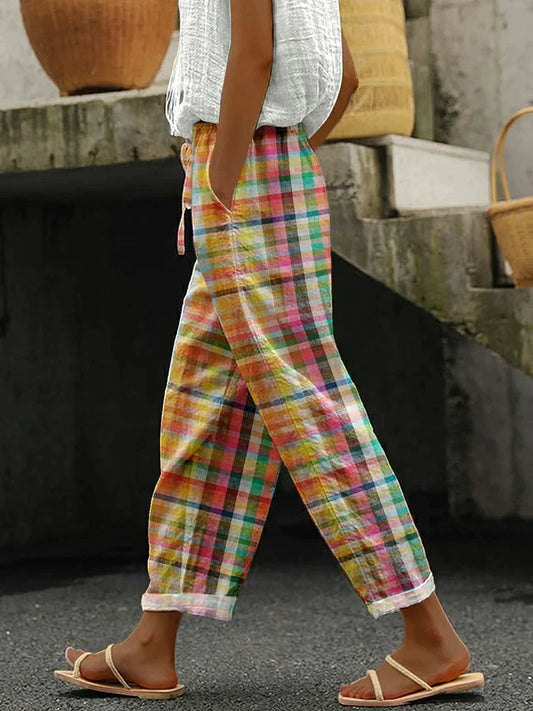 Jenna - Vrijetijdsbroek Met Vintage Ruitpatroon en Veters