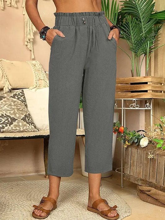 Veerle - Dames Katoen Linnen Comfort Rechte Casual Broek