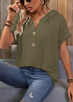 Kiki - T-Shirt Met Capuchon, Vleermuismouwen En Trekkoordsluiting En Halve Knoopsluiting