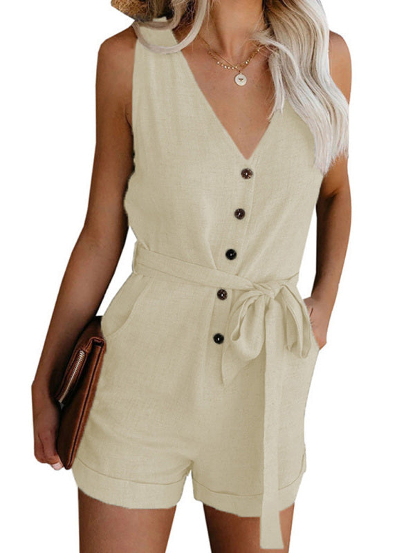 Zoe - Mouwloze Jumpsuit Met V-Hals En Knopen