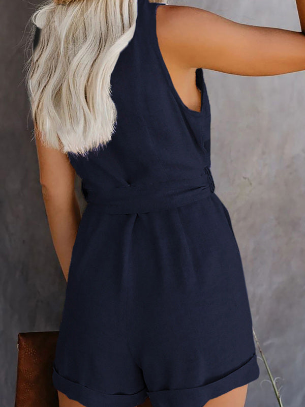 Zoe - Mouwloze Jumpsuit Met V-Hals En Knopen