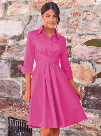Tess - Classy Lange Mouw Effen Midi Jurk