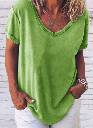 Ana - Korte Mouw V-Hals Licht Grijs Effen T-shirt