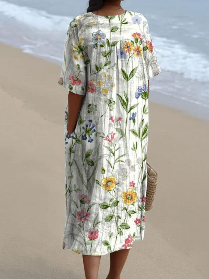 Lotte - Prachtige vintage bloemenjurk met kunstprint casual flowy jurk voor dames
