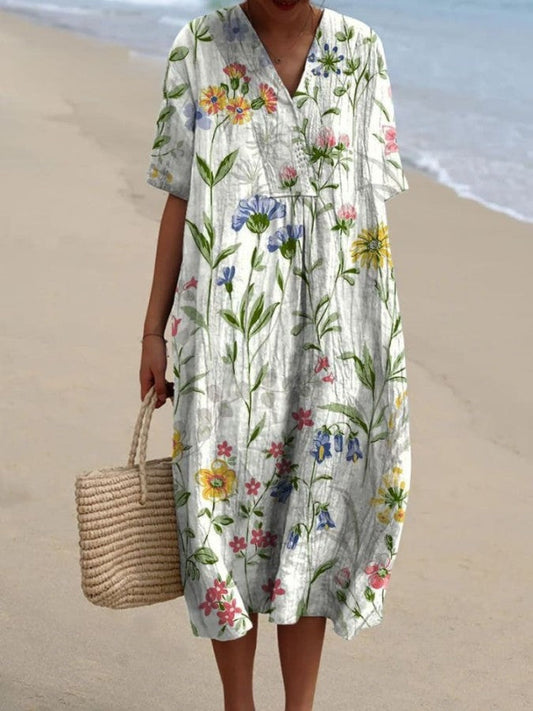 Lotte - Prachtige vintage bloemenjurk met kunstprint casual flowy jurk voor dames
