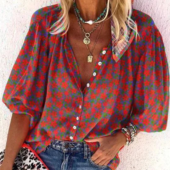 Melanie - Gebloemde Top Met Vintage Knopen