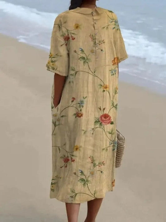 Lola - Damesoverhemd van katoen en linnen met retro bloemenprint